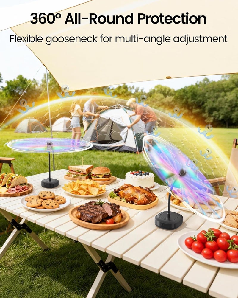 Edvision 4 Pack Food Table Fan, 2000mAh USB Powered Rechargeable Food Fan, Portable Fan with Flexible Goose-Neck and Soft Blades for BBQ, Patio, Party - Image 4